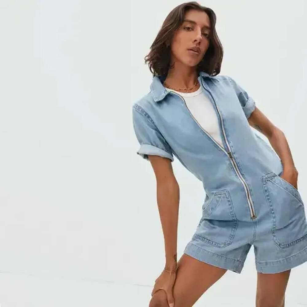Everlane The Denim Short Coverall in Light Wash